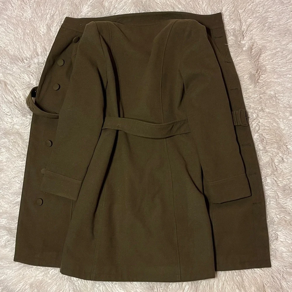Modcloth Olive Belted High Collar Wool Coat - Picture 13 of 13